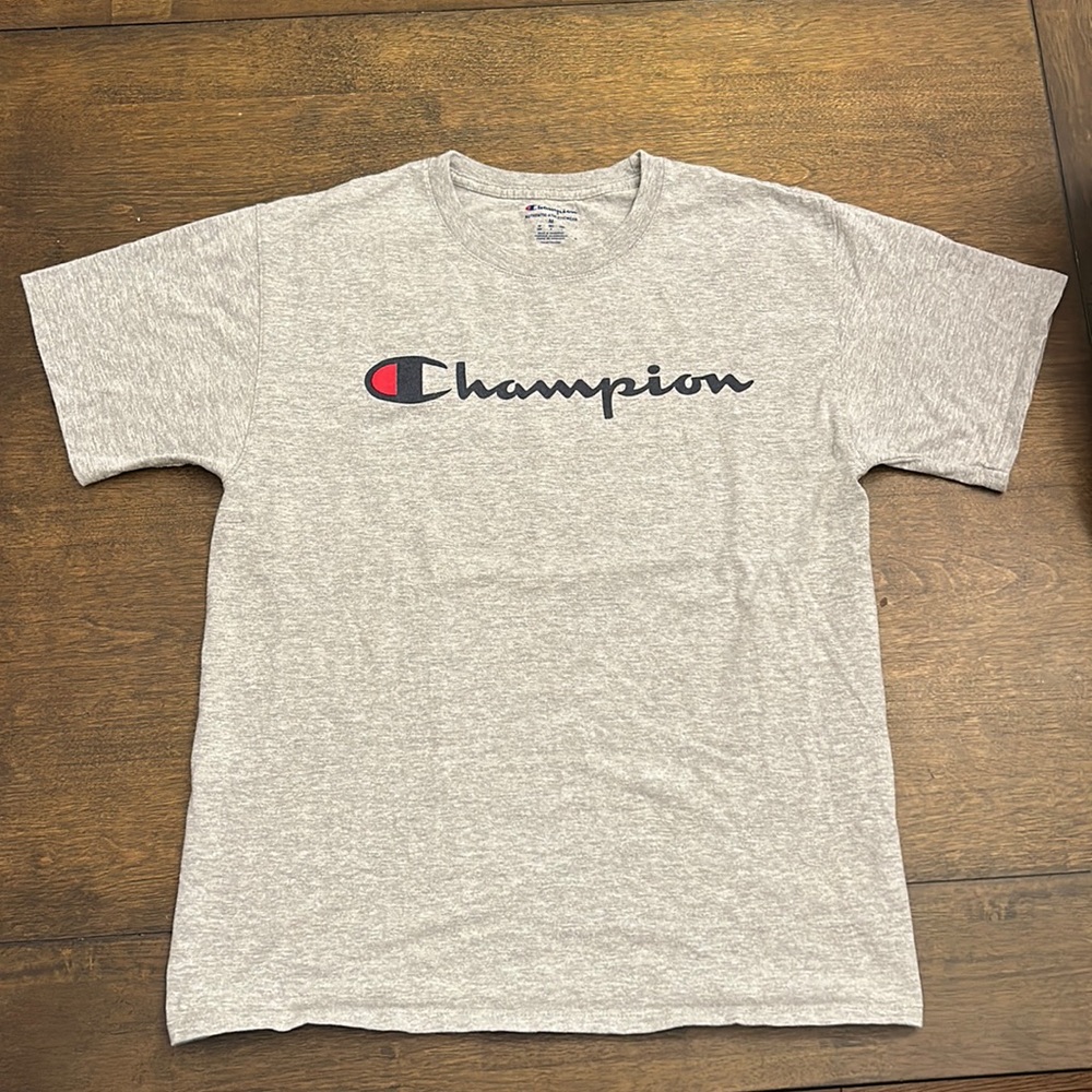 Grey champion t shirt, size medium